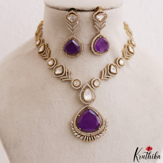 Trendy AD Teardrop Motifs Mossanaite Victorian Necklace NC2801 (Available In 2 Colors)