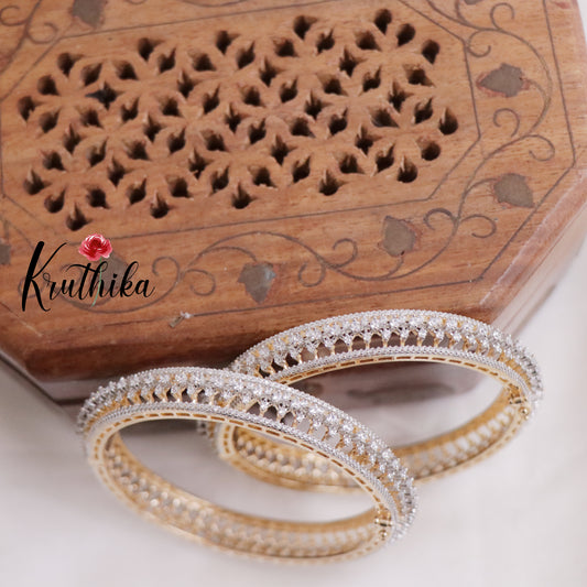 Trendy CZ Sparkling Dual Tone Bangles B246 (Set of 2 Bangles)