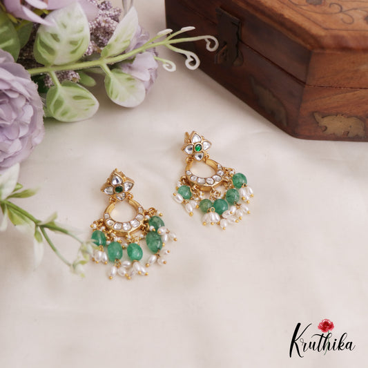 Stunning Floral Chandbali Earrings With Pearl And Bead Drops E834