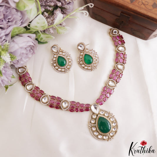 Beautiful Teardrop Motifs Polki AD Victorian Necklace NC3275