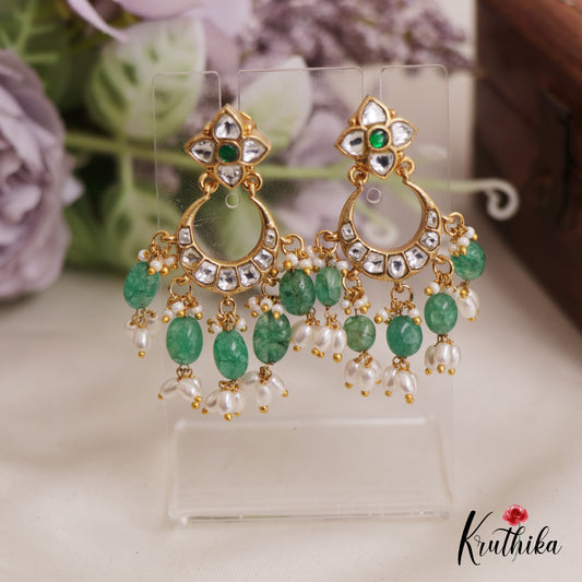 Stunning Floral Chandbali Earrings With Pearl And Bead Drops E834