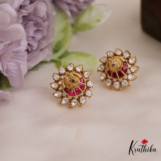 Elegant Antique Peacock Motifs Kemp Stud Earrings E1022