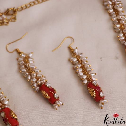 Classic Coral With Rice Pearl Mala Set NC2952