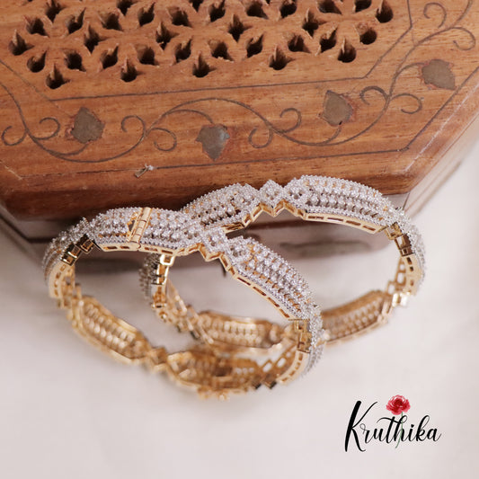 Grand CZ Sparkling Dual-Tone Designer Bangles B247 (Set of 2 Bangles)