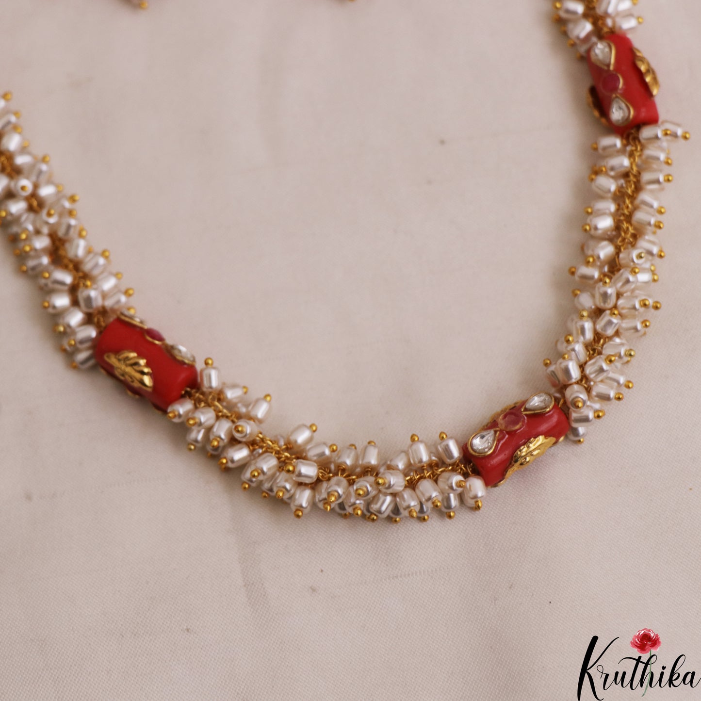 Classic Coral With Rice Pearl Mala Set NC2952