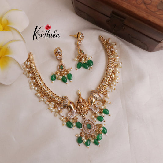 Pretty Lakshmi Hasli/Kanti with Green Beads NC1987