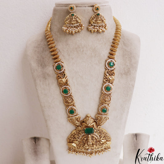 Grand Antique Nagas Lakshmi Motifs Haaram With Bead Drops LH2104 (Available In 2 Colors)