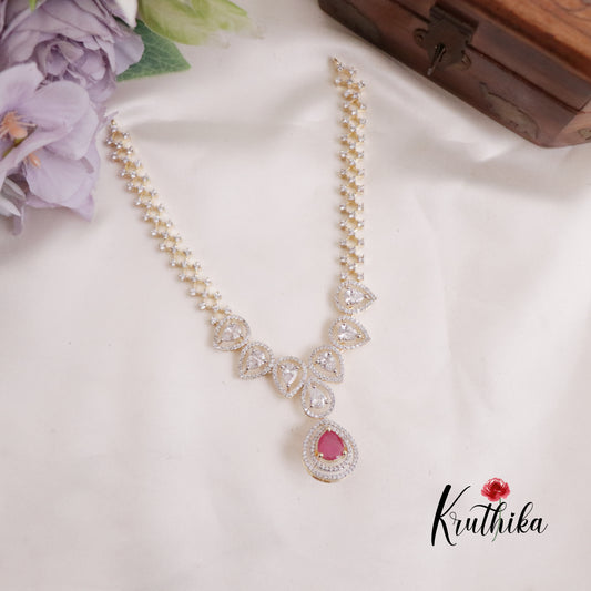 Trendy CZ Sparkling Leaf Changeable Stones Victorian Necklace NC2281