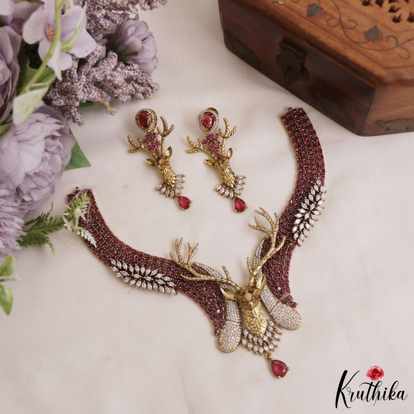 Stunning Deer Motifs AD Victorian Choker NC2966 (Available In 2 Colors)