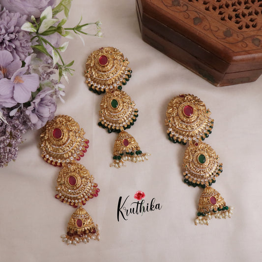 Premium AD Peacock Design Kundan Jada Billa with Crystal Beads J161 (Available in 2 Colours)
