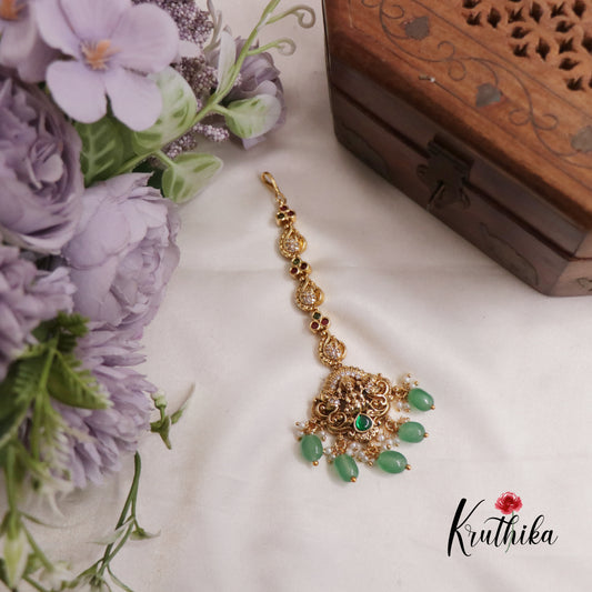 Gorgeous Antique Lakshmi Maang Tikka With Pearl Drops MT305 (Available In 2 Colours)