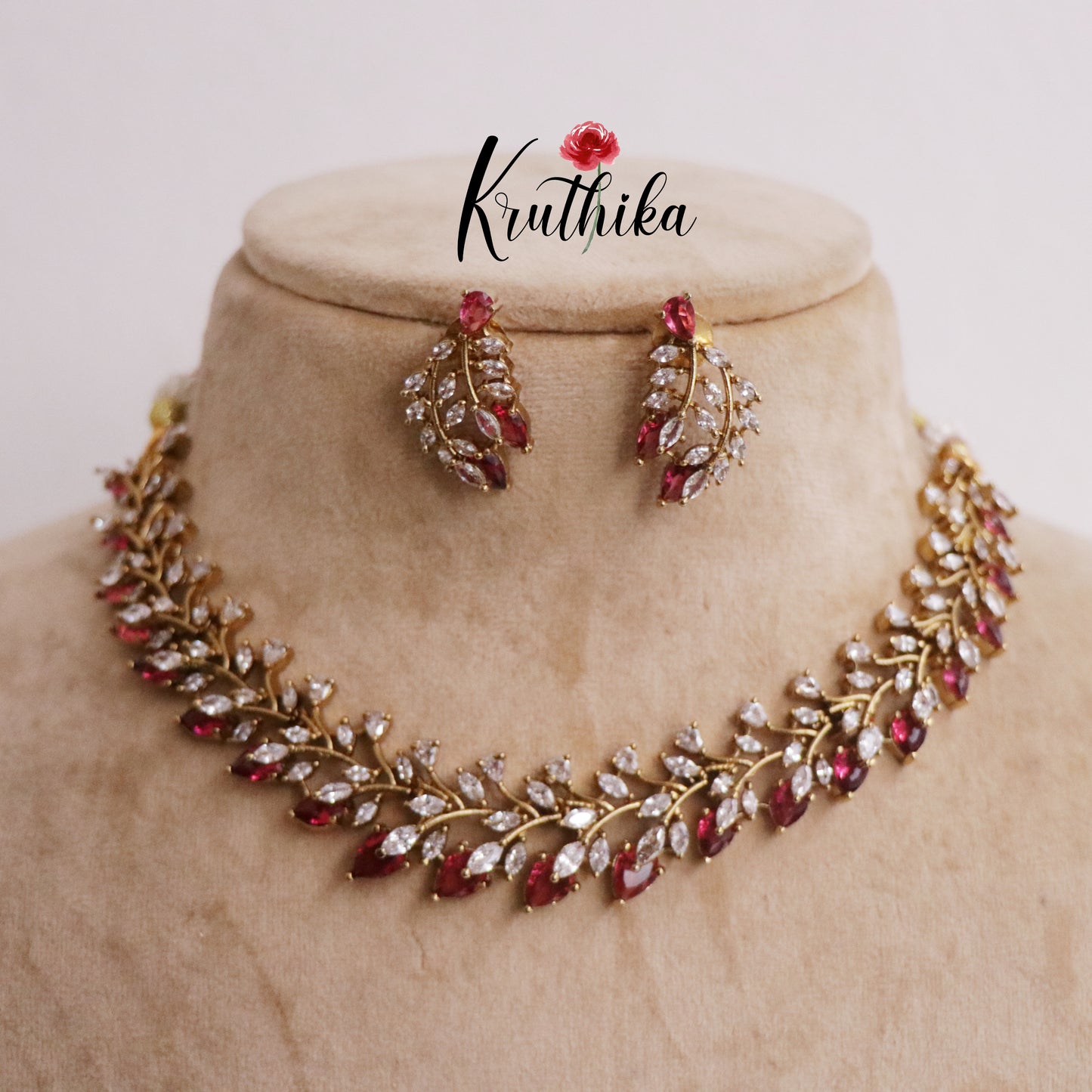 Beautiful AD Leaf Motif Necklace NC2228 (Available in 2 Colours)