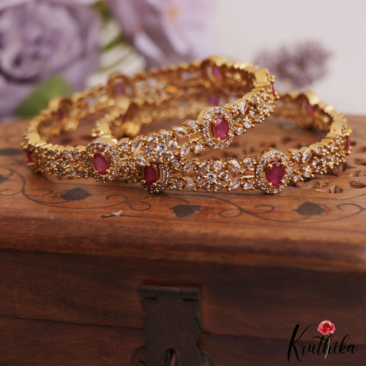 Sparkling Leaf Motifs AD Bangles B483 (Set of 2) (Available In 3 Colors)