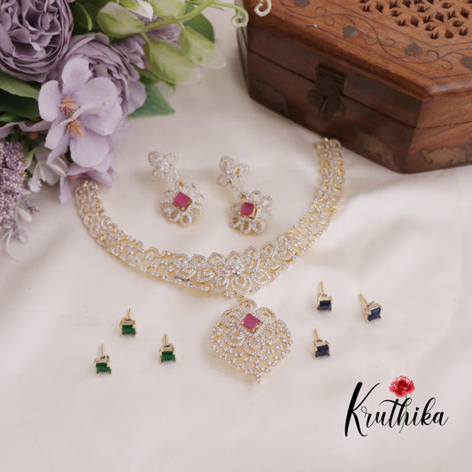 Beautiful CZ Sparkling Changeable Stones Victorian Necklace NC2283