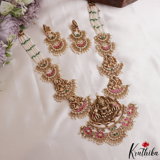 Gorgeous Antique Nagas Lakshmi Elephant Motifs Jadau Haaram With Pearl Drops LH2170