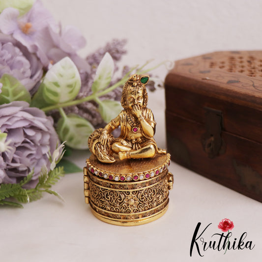 Premium Antique Lord Krishna Motifs Kumkum Box K28