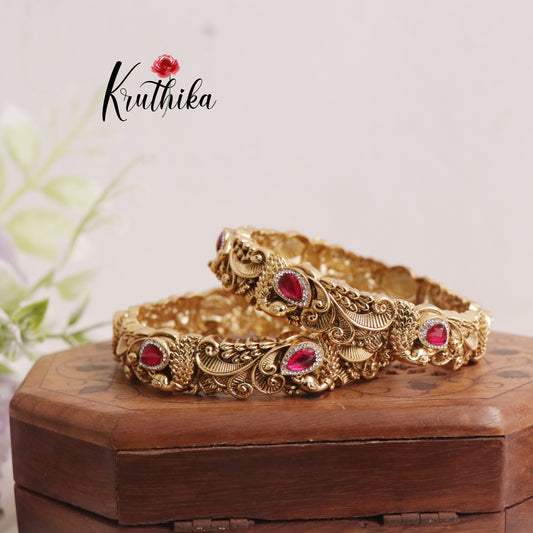 Beautiful Gold alike Bangles with Jadau Stones B201