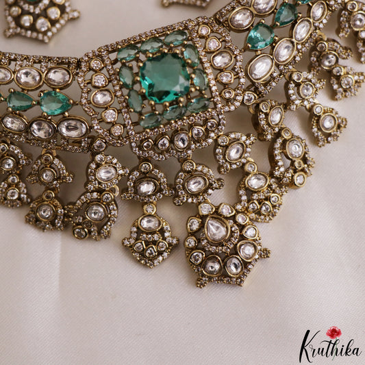 Classic Teardrop Motifs Polki CZ Victorian Choker NC3277