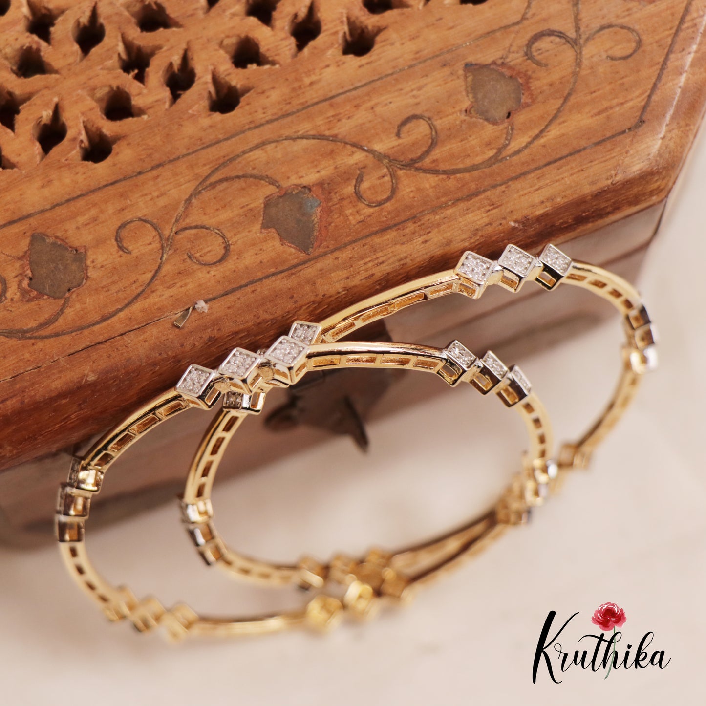 Trendy AD Geometric Sparkling Bangles B367 (Set of 2 Bangles)