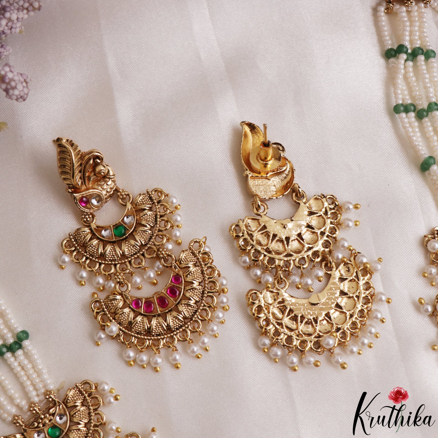 Gorgeous Antique Nagas Lakshmi Elephant Motifs Jadau Haaram With Pearl Drops LH2170