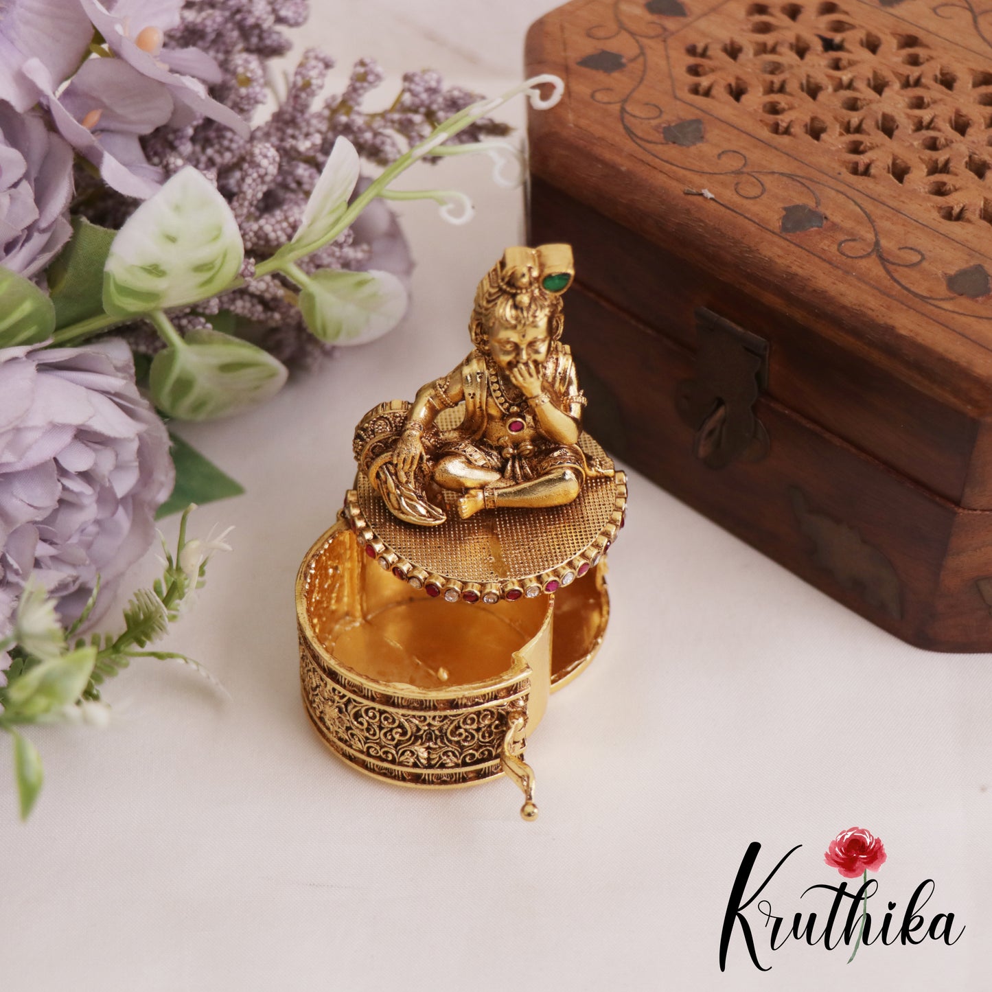 Premium Antique Lord Krishna Motifs Kumkum Box K28