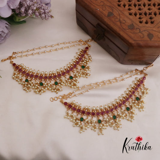 Beautiful Kemp Guttapoosalu Earchains Chempaswaralu EC8