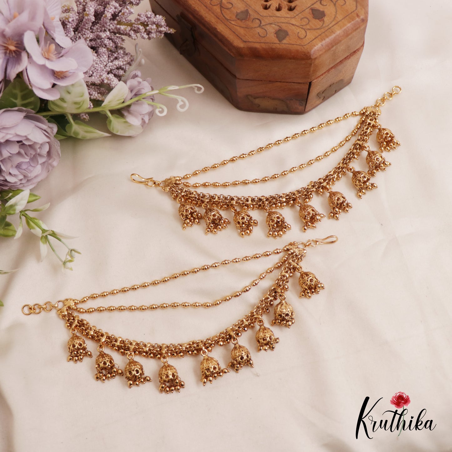 Stunning Triple Strand Earchains With Jhumka drops EC156