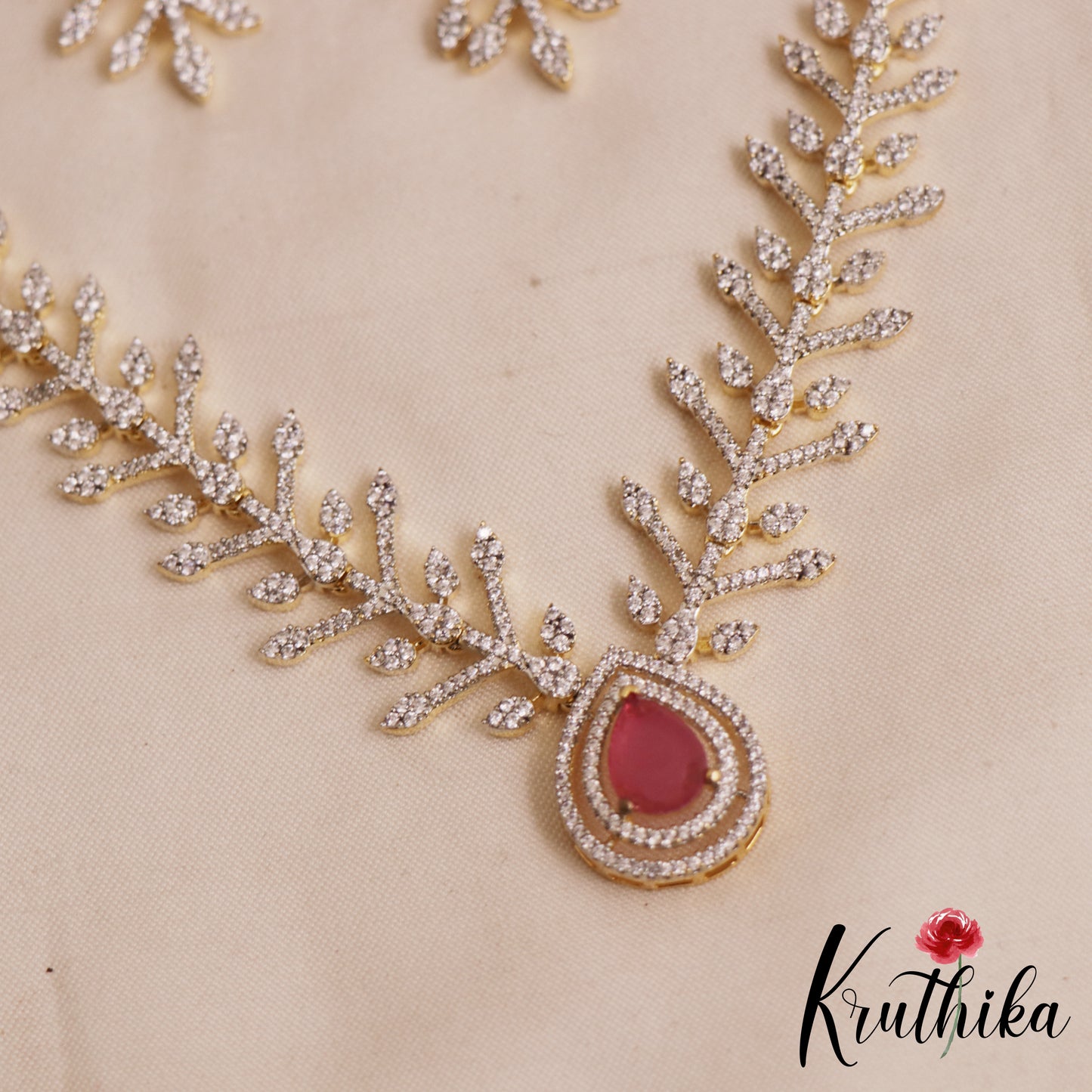 Elegant Leaf Motifs AD Victorian Necklace NC2901 (Available In 2 Colors)