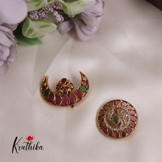 Trendy AD Floral Chandra Surya Hair Ornaments J249