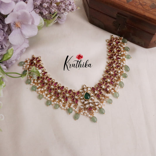 Royal Kemp Floral Necklace with Pastel Green Beads Drops NC2196