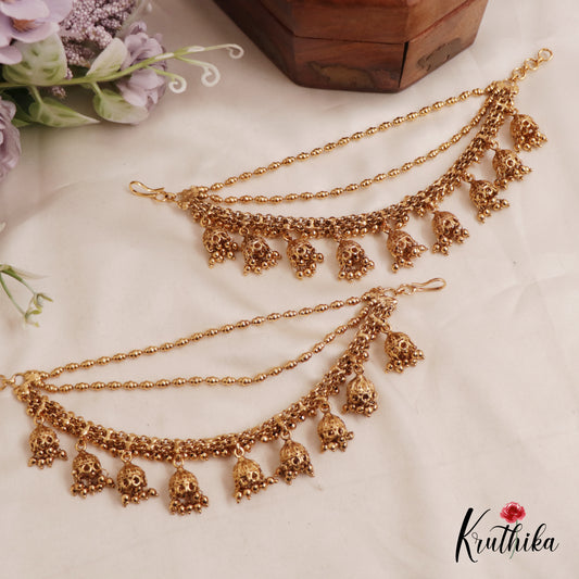 Stunning Triple Strand Earchains With Jhumkas EC156