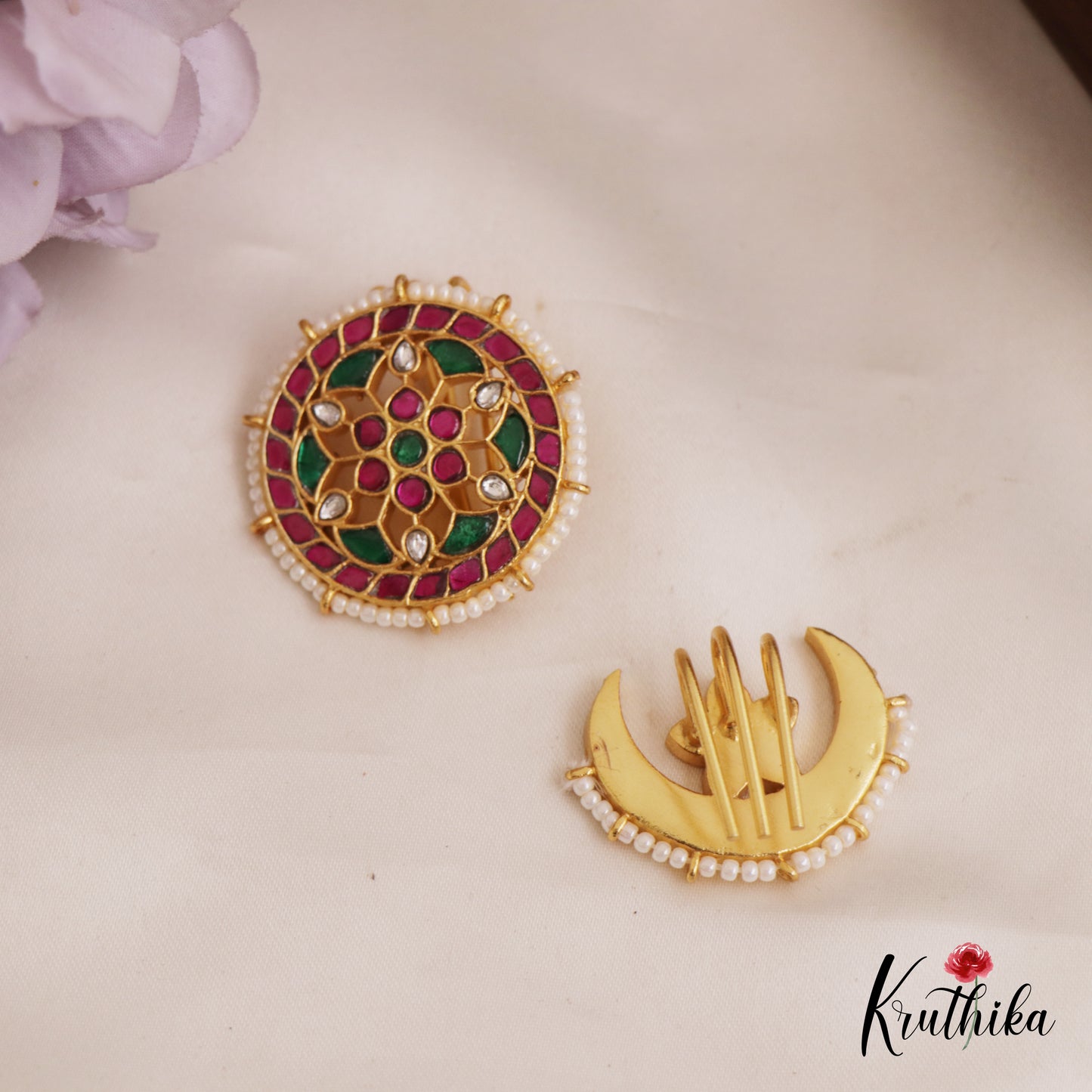 Stunning Floral Motifs Chandra Surya Jadau Hair Ornaments J363