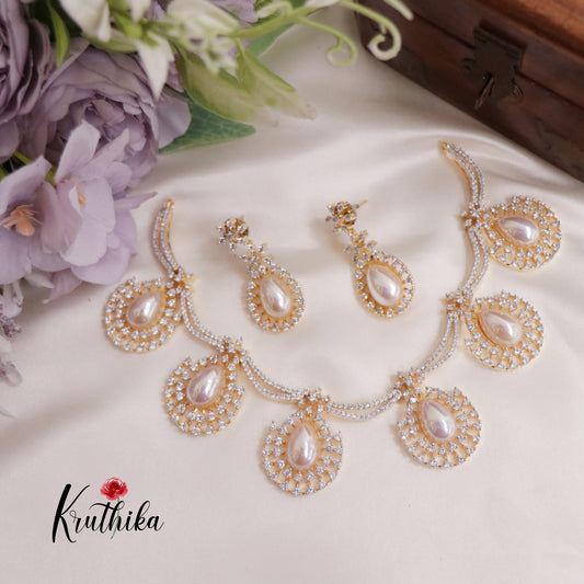 Beautiful CZ Moonlight Pearl Drop Necklace Set NC2270