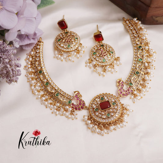 Beautiful AD Victorian Peacock Pearl Choker Set NC2295