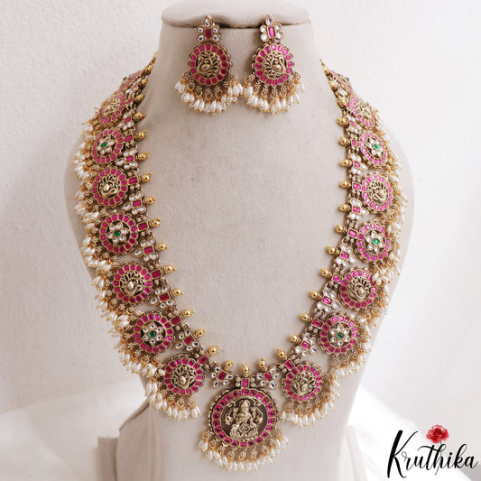 Royal Antique Lakshmi Bottu Jadau Haaram With Rice Pearl Drops LH2171