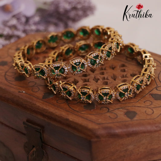 Simple Trendy CZ Victorian Floral Bangles B272 (Set of 2 Bangles)|(Available in 2 Colors)