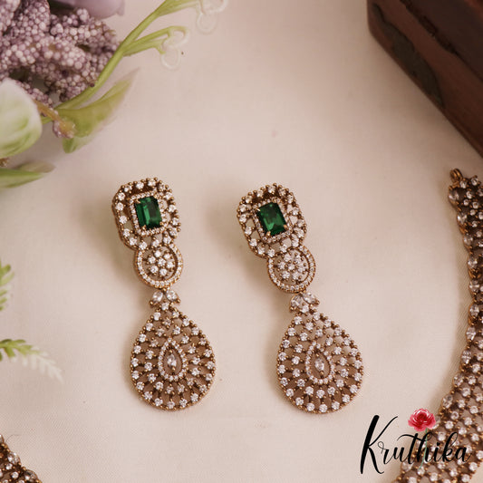 Gorgeous Teardrop Motifs Diamond-Finish Gold-Tone AD Victorian Necklace NC2824 (Available In 2 Colors)