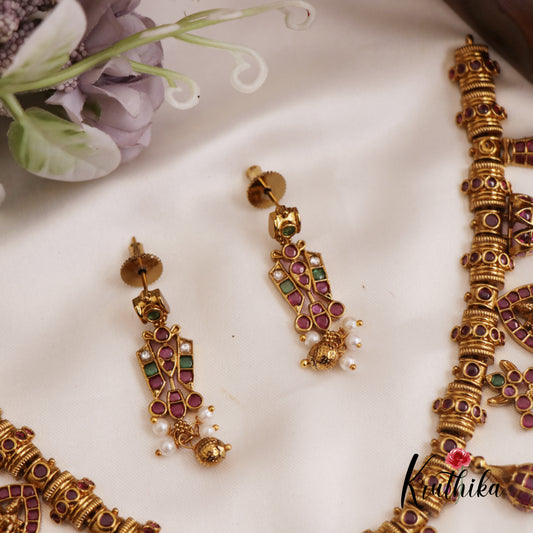 Traditional Antique Shanka Chakra Kemp Necklace With Golden Bead Drop NC2630