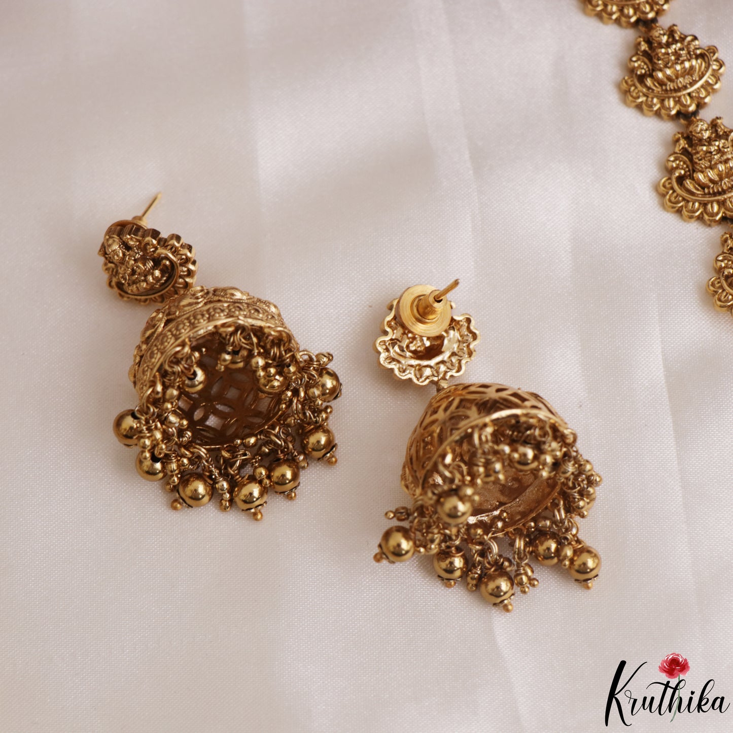 Premium Antique Nagas Lakshmi Peacock Motifs Jadau Haaram With Golden Bead Drops LH2150