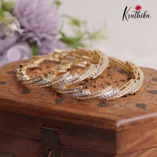 Elegant CZ Sparking Geometric Bangles B331 (Set Of 2 Bangles)