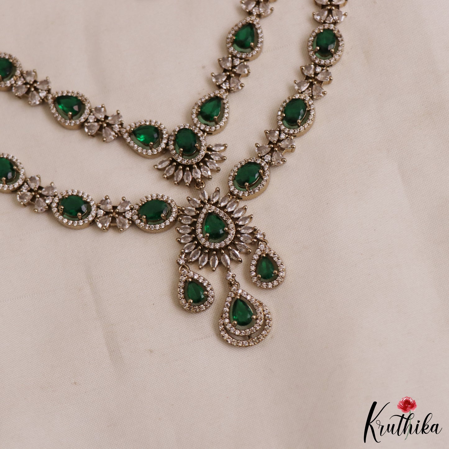 Premium Teardrop Motifs AD Victorian Necklace NC2968 (Available In 2 Colors)