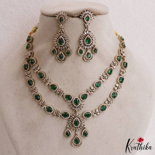 Premium Teardrop Motifs AD Victorian Necklace NC2968 (Available In 2 Colors)