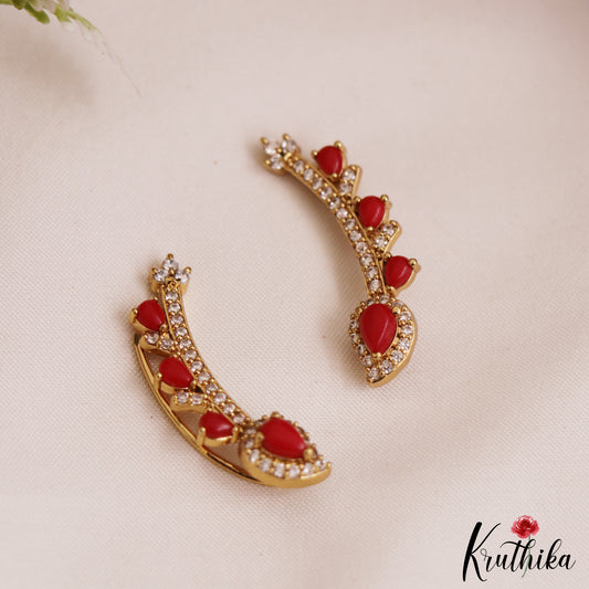 Beautiful Teardrop Motifs AD Coral Ear Climbers / Ear cuffs E1042 (Available In 3 Colors)