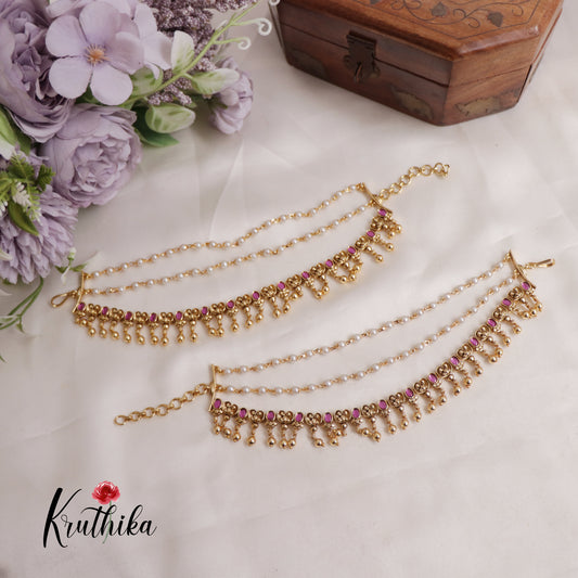 Beautiful Kemp Pearl Drop Triple Layered Earchains EC143 (Available In 2 Colours)