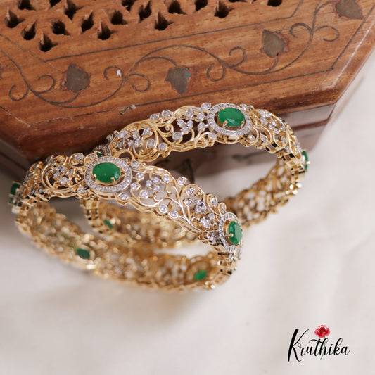 Gorgeous Diamond-Finish Gold-Tone Bangles B336 (Set Of 2 Bangles)