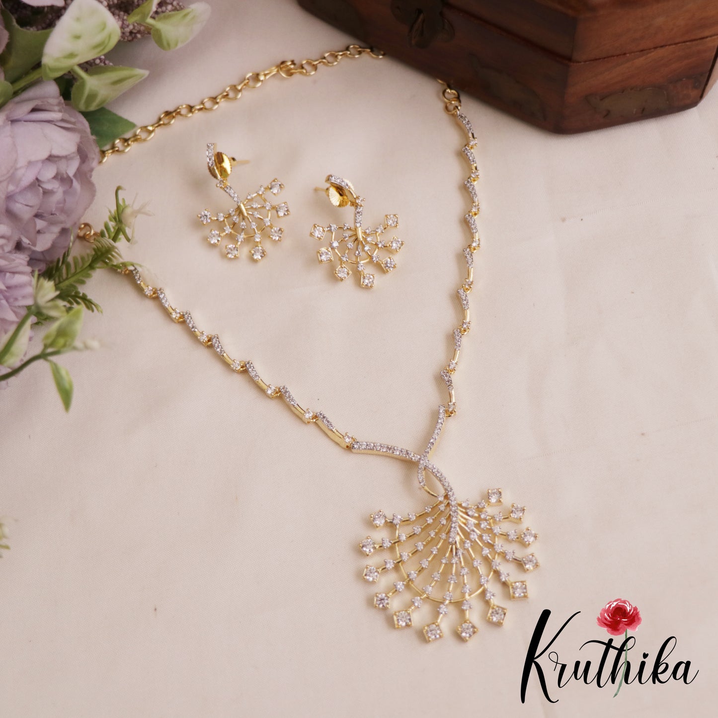 Sparkling Gold-Tone AD Square Motifs Necklace NC2843