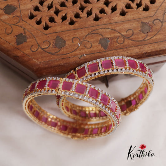 Beautiful Trendy Kemp Stone Bangles Openable B337 (Set Of 2 Bangles)