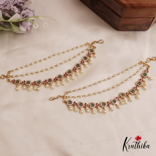 Classic Teardrop Motifs With Triple Strand Earchains EC159