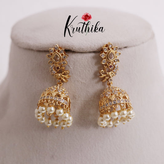 Trendy AD Peacock Jhumkas E715 (Available in 2 Colours)