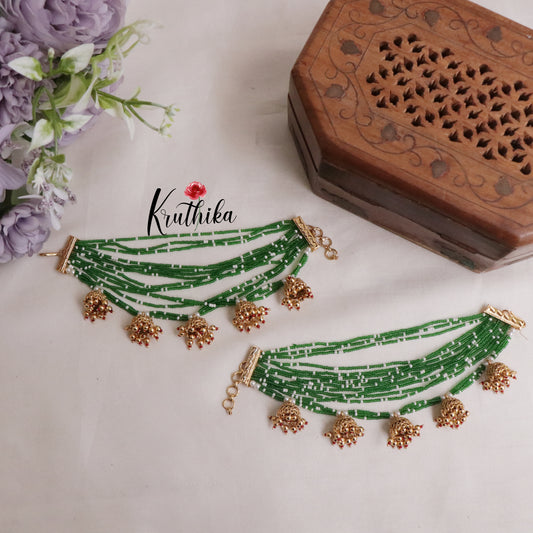 Beautiful Handcrafted Emerald Earchain with Jhumka Drop EC118